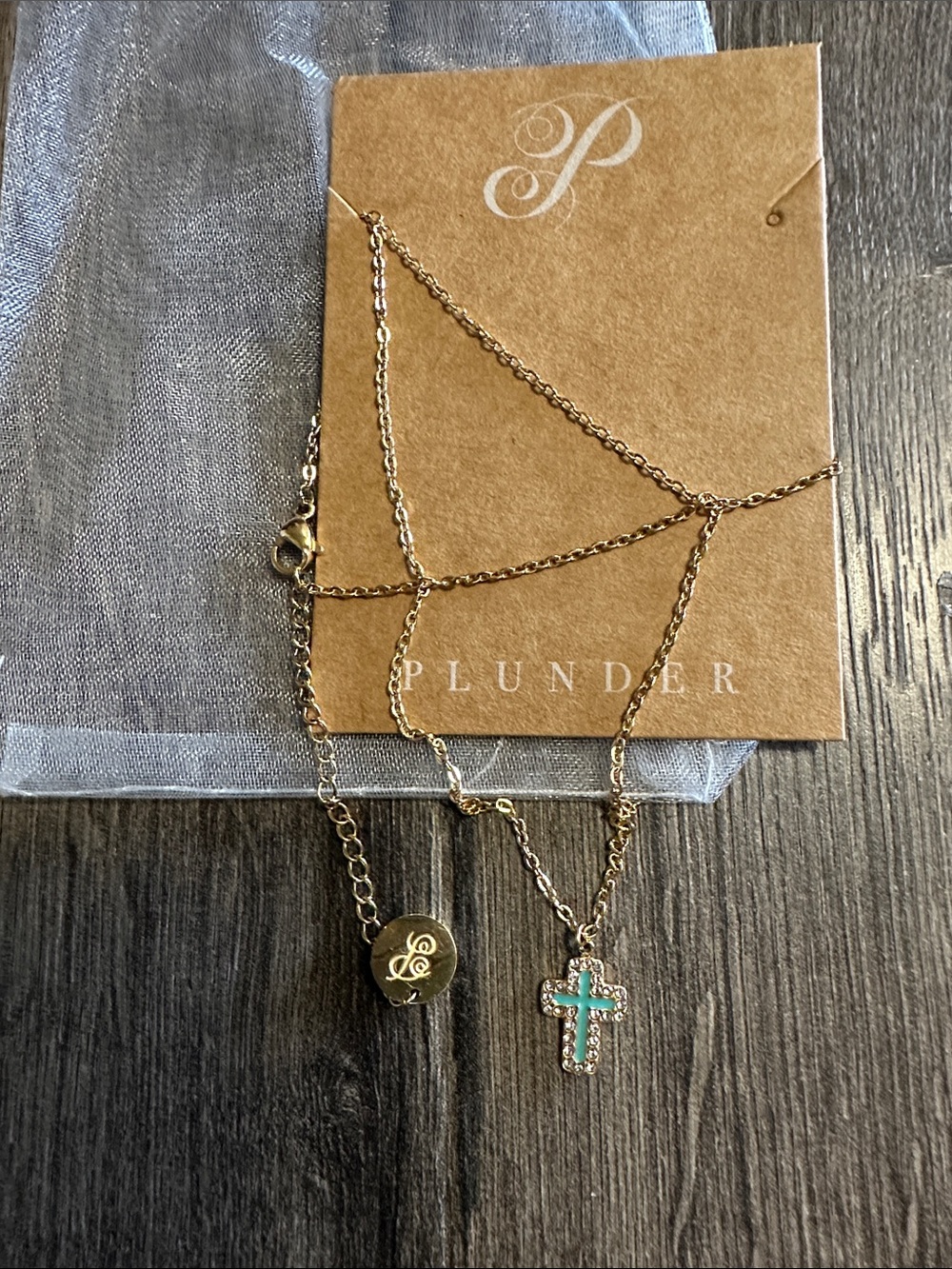 Plunder Gold and Turquoise Enamel Cross Double-Layer Necklace